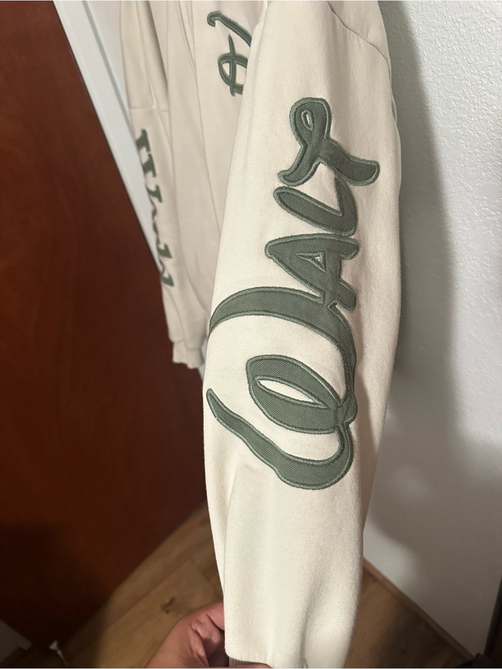 Disney Cream Full-Zip Hoodie with olive Green Logo - Picture 4 of 7